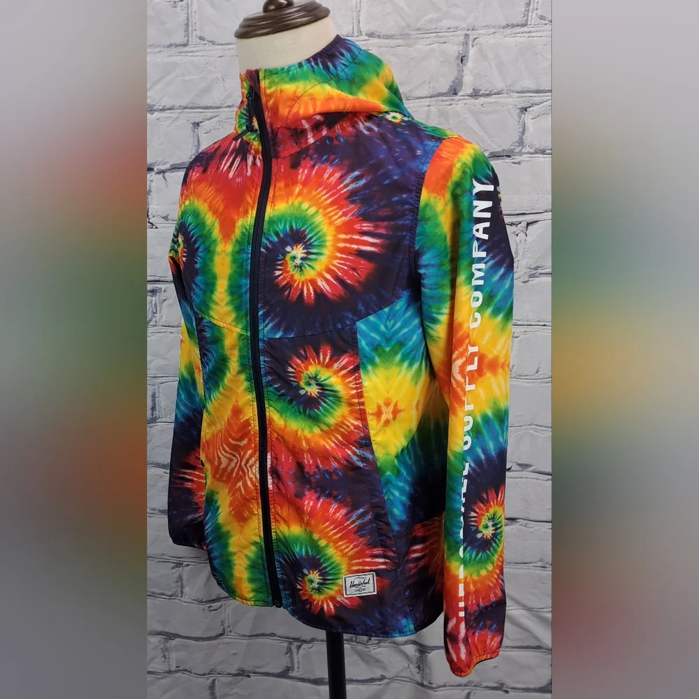 Herschel Supply Co. Mens Windbreaker Jacket Full Zip Tie Dye Hoodie Hood Small - Picture 13 of 13